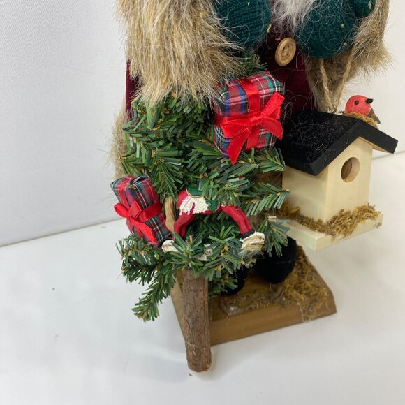 Vintage Santa Decoration Red Coat Hat Wreath Birdhouse Gifts Faux Fur Details - Picture 4 of 5